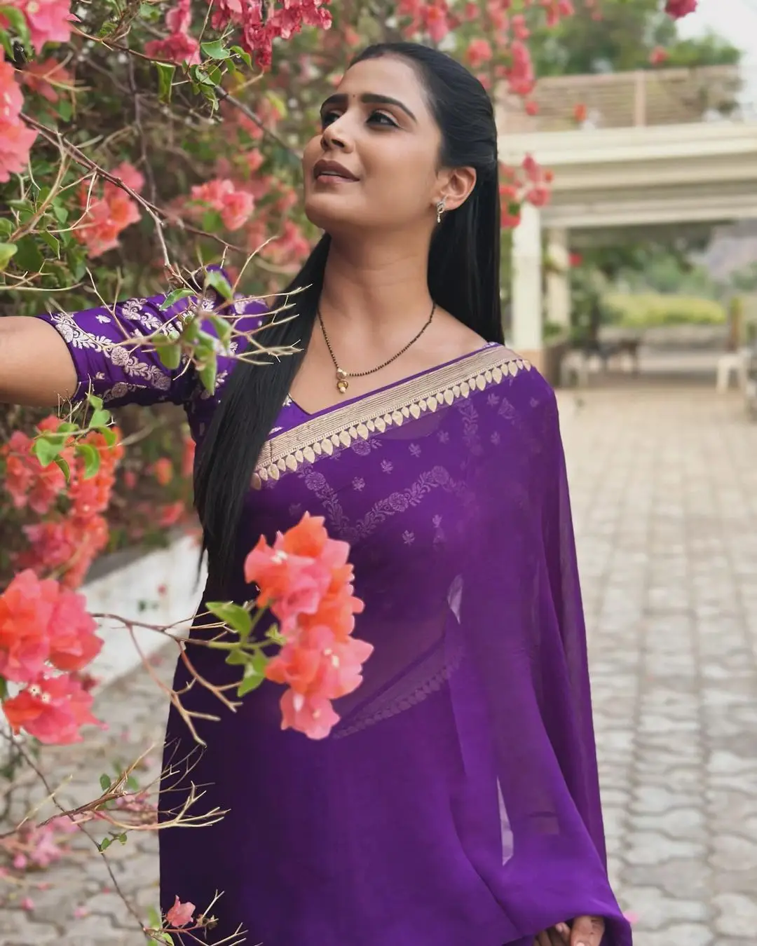 INDIAN GIRL KAVYA SHREE IN TRADITIONAL VIOLET SAREE BLOUSE 2